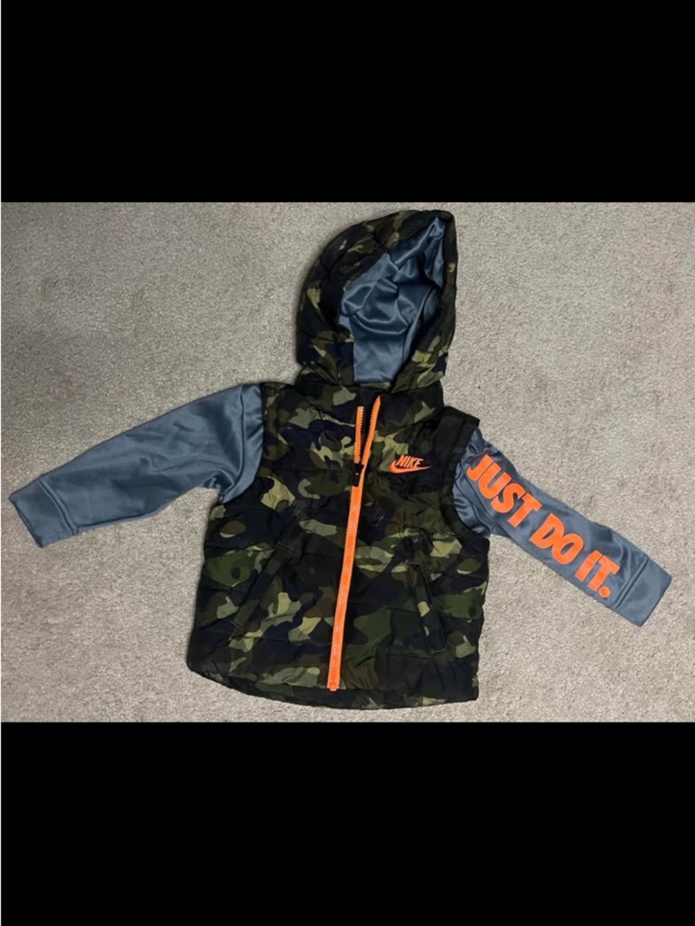 Nike Toddler Hooded Vest - Gray with Olive Trim